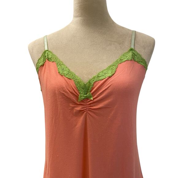 Betsey Johnson Orange and Green Size Large Nighty Cotton and Lace Slip Y2K - Picture 10 of 15